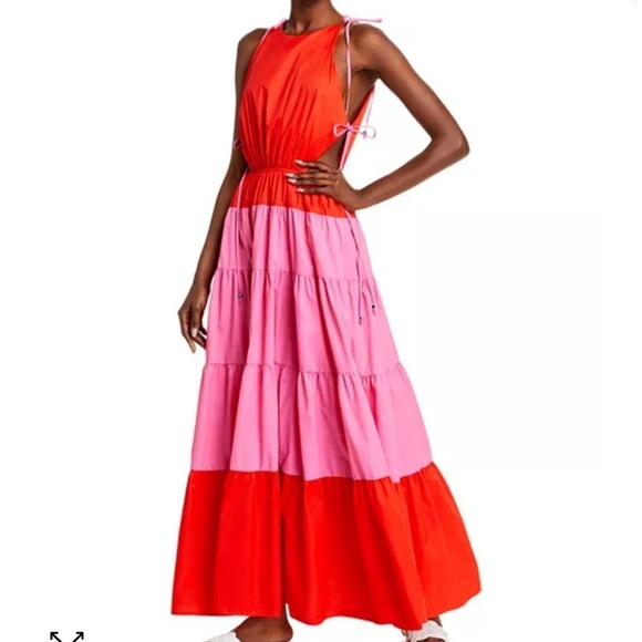 STAUD Dresses & Skirts - ❌SOLD❌STAUD Minerva Red & Pink Color Block Side Tie Maxi Dress SIZE XS